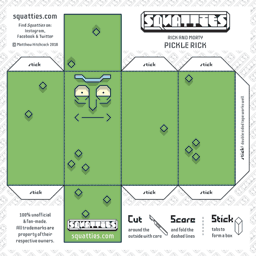 The Squatties Pickle Rick paper toy character