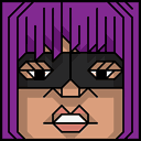 The face of the Squatties Hit-Girl character.