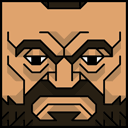 The face of the Squatties Zangief character.