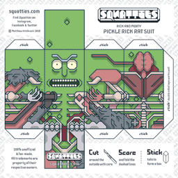 The Squatties Pickle Rick - Rat Suit paper toy character