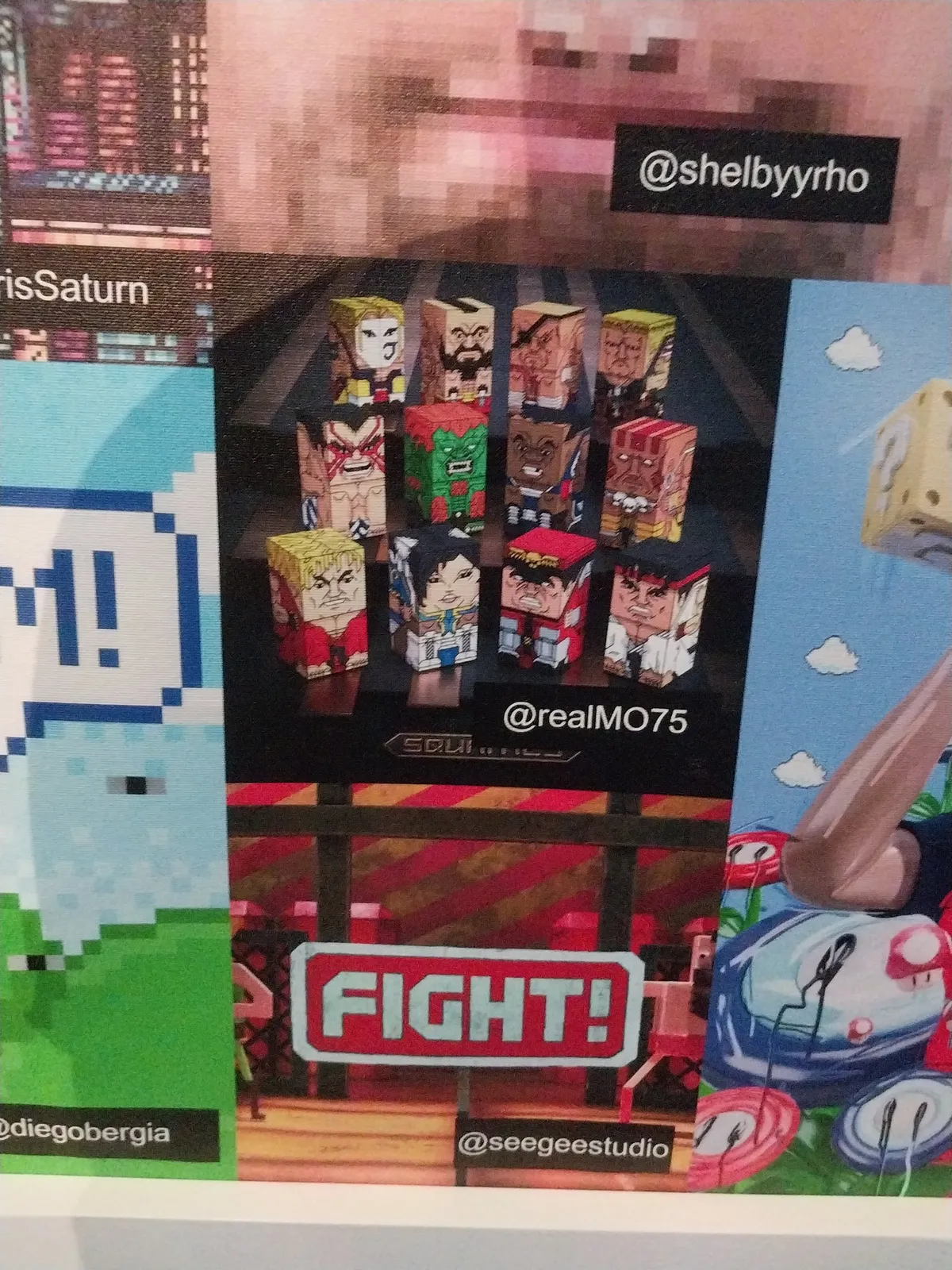 The Street Fighter Squatties piece displayed amongst the other selected artists.