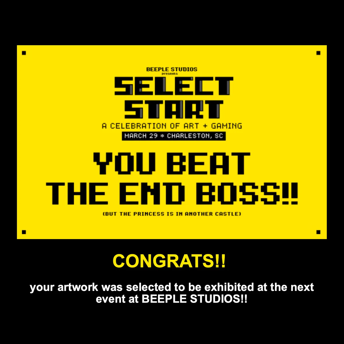 The email confirming the Street Fighter scene had been selected for the exhibition.